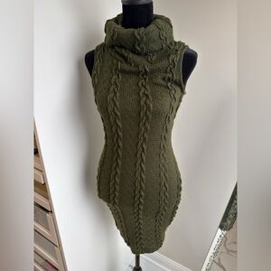 Windsor Olive Green Cable Knit Turtleneck Sweater Dress